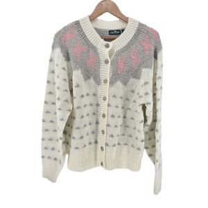 Cabin Creek Grandma Core Sweater L Cream Acrylic Chunky Knit Coquette